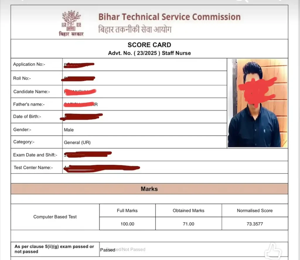 Bihar BTSC Staff Nurse Result