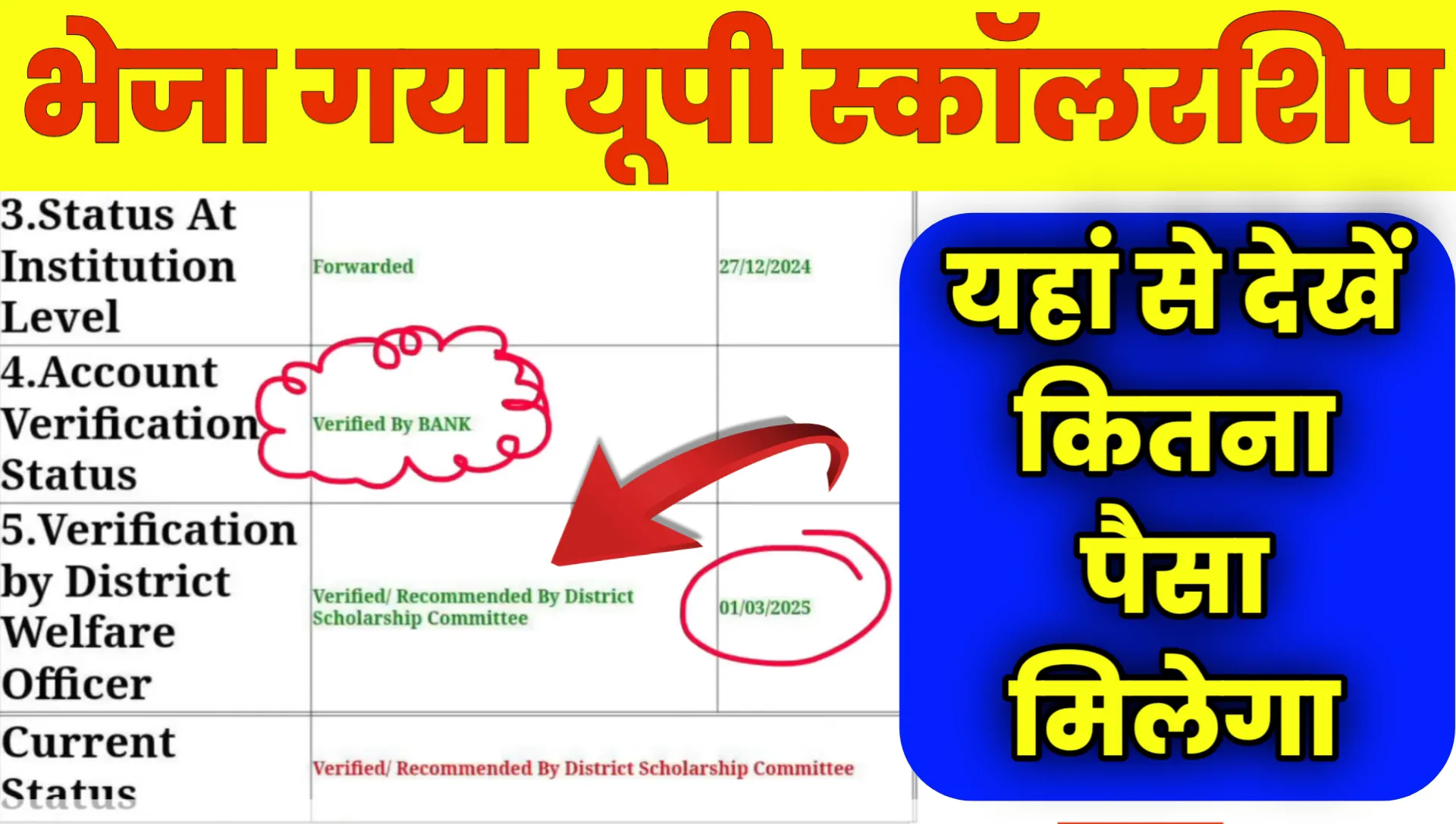 Verified by Bank UP Scholarship Response Pending By PFMS