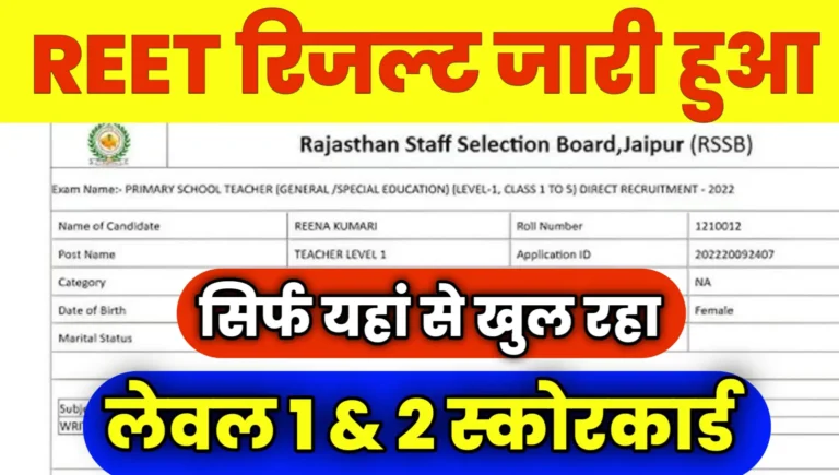 Rajasthan REET Result Online Live Check