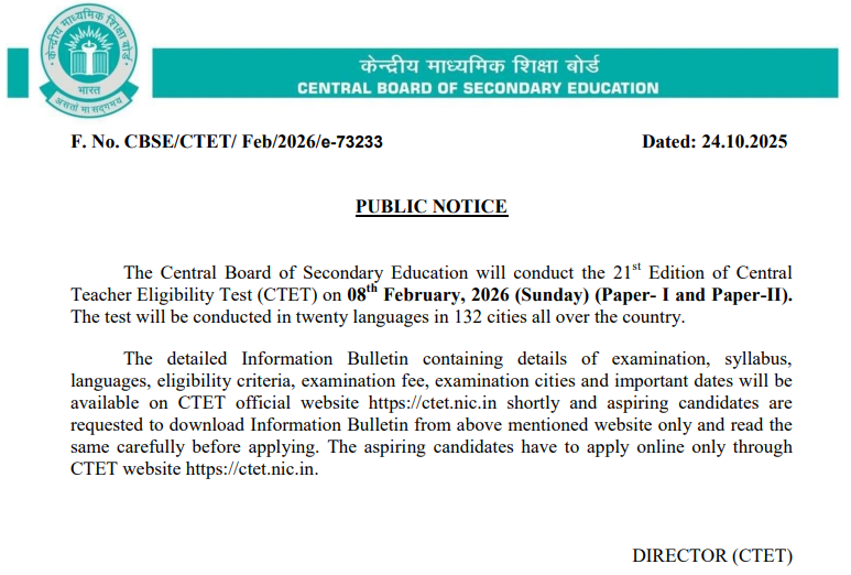 Ctet eXAM DATE 2026