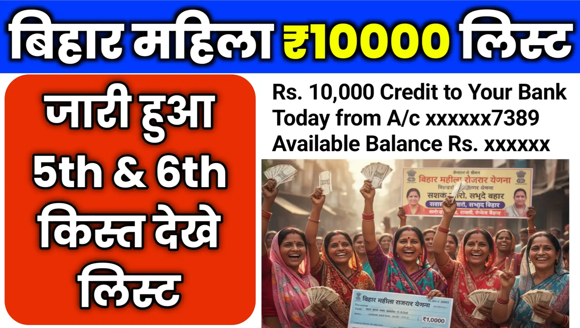 Mahila Rojgar Yojana 5th 6th Kist Payment List Status