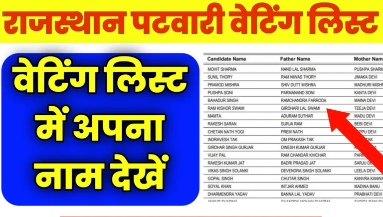 Rajasthan Patwari Result waiting list Pdf download
