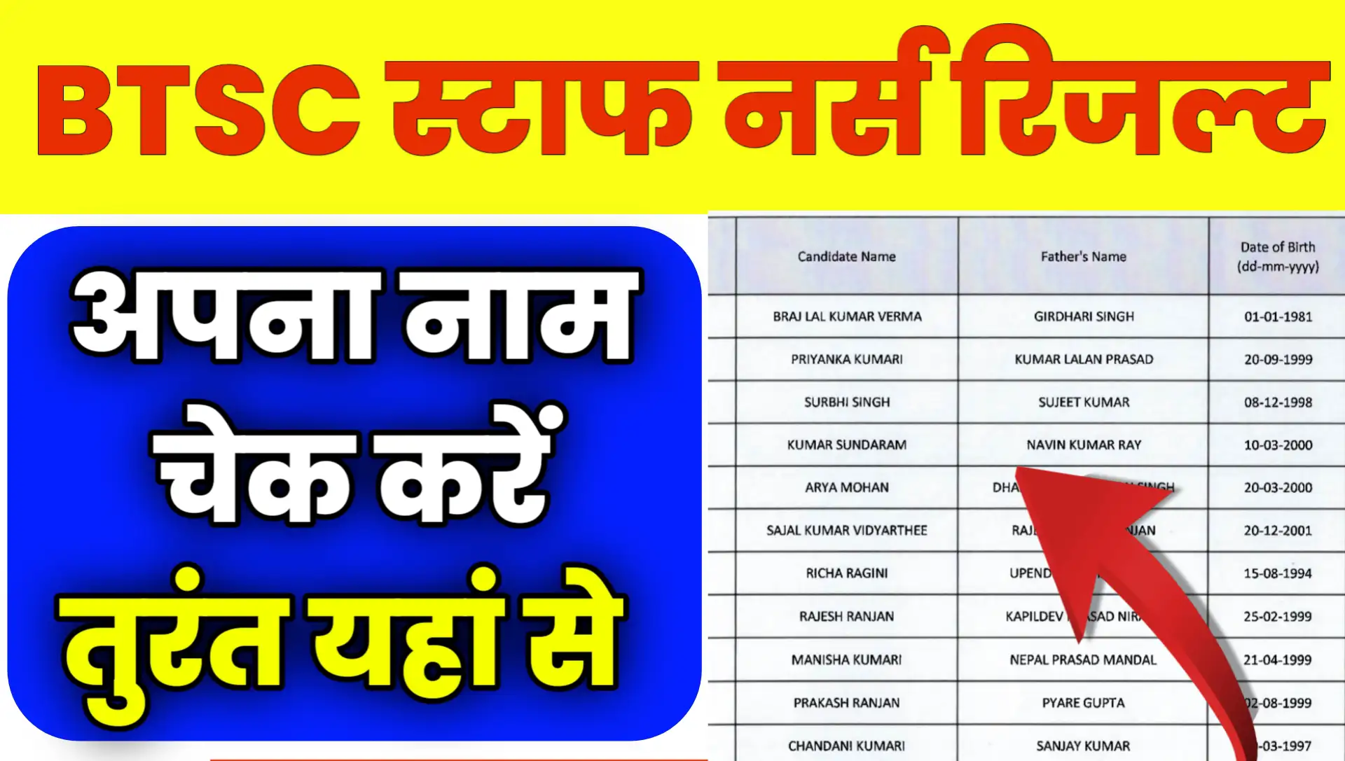 Bihar BTSC Staff Nurse Result 2025 Pdf download