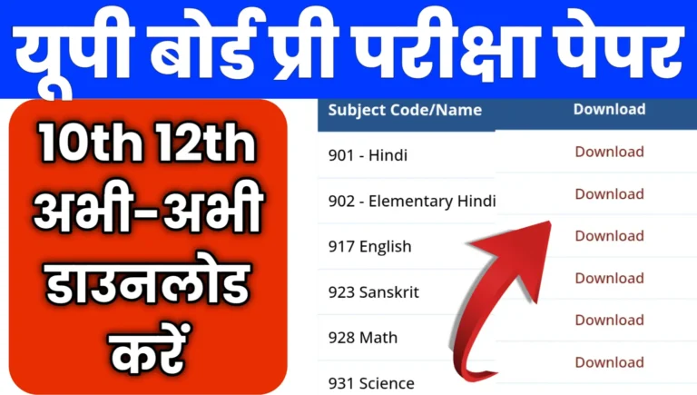 UP Board Pre Exam 2026 Paper Pdf download