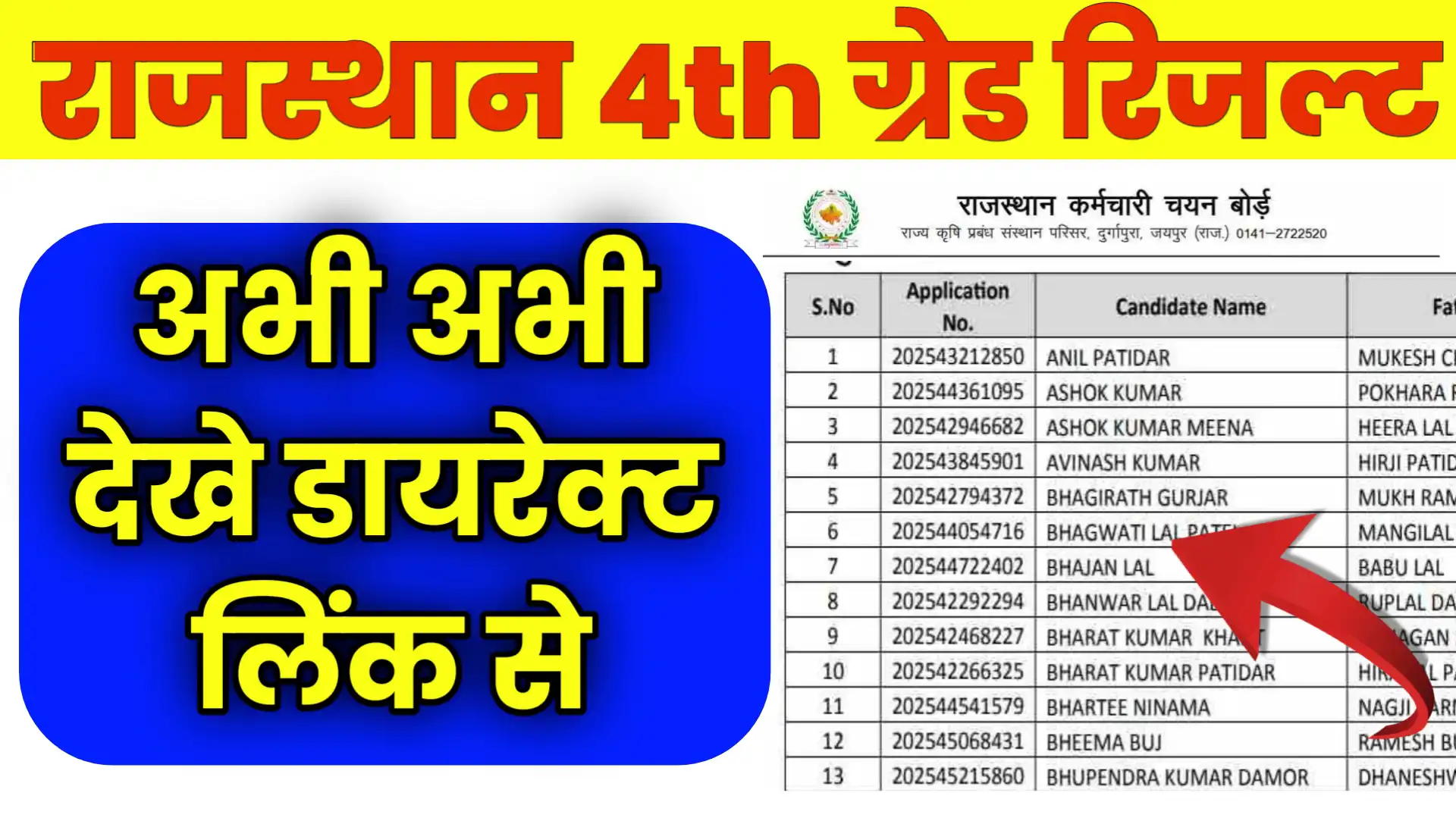 Rajasthan 4th Grade Result 2026 Online live check link